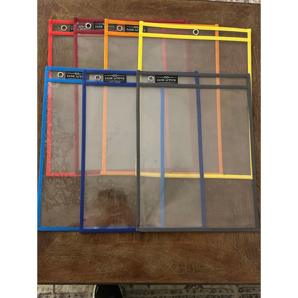 Dry Erase Pockets – Mixed Colors – Used – Reusable Classroom Sleeves (Set of 7)